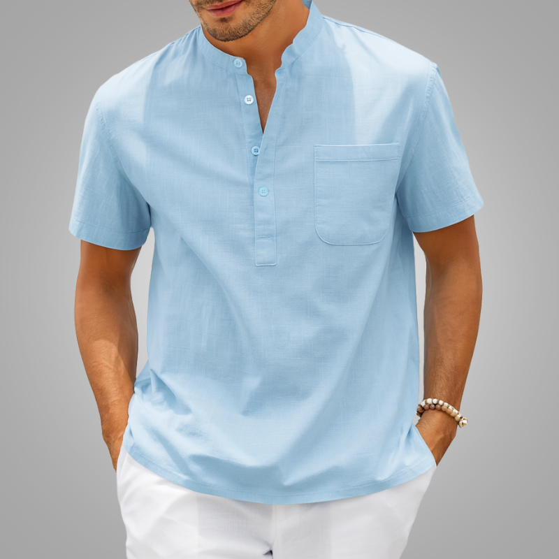 Ireneusz | Lniana koszula męska ze stójką